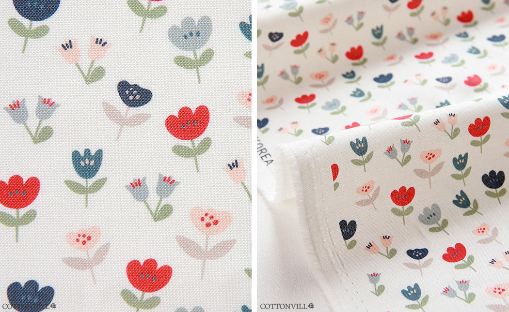 Petite Floral Tulip Patterned Fabric Cotton made in Korea by the Half Yard