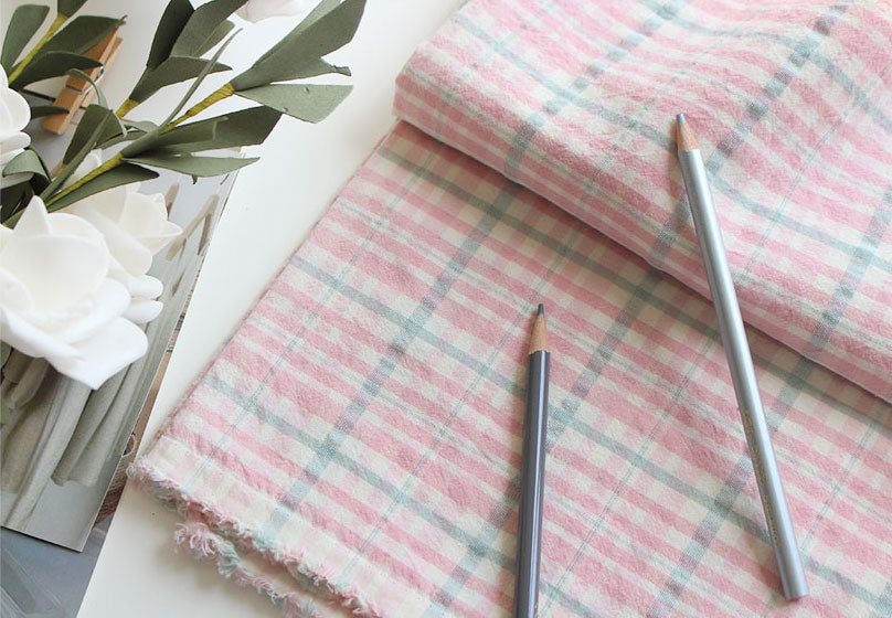 Pastel Color Check Patterned Bio-washed Fabric made in Korea by the Yard 36" x 64" or 90 x 164cm