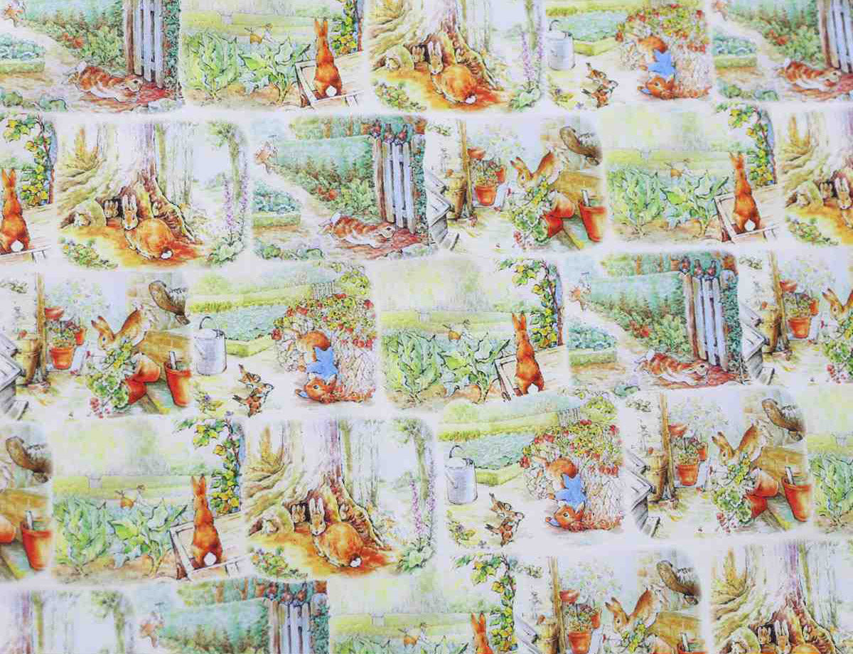 Rabbit Story Bunny Garden Cotton 30s Stripe Quilted Fabric made in Korea by the Yard 36" x 57" or 90 x 145cm