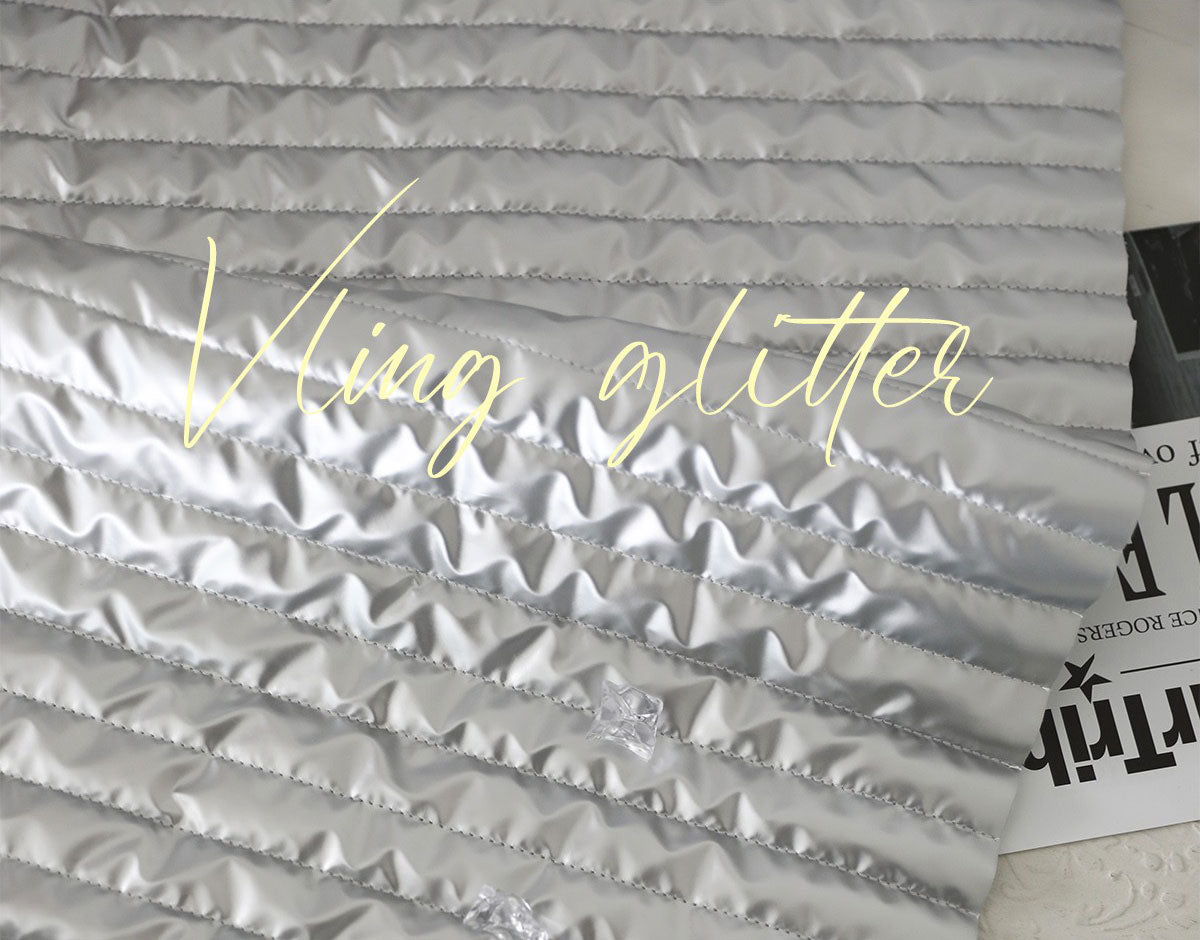 Silver Glitter Stripe Diamond Heart Patterned Quilted Nubi Polyester Fabric made in Korea by the Half Yard 18" x 59" or 45 x 150cm