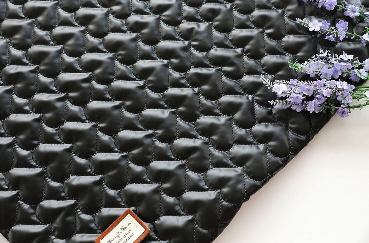 Heart Diamond Stripe Black Glitter Quilted Polyester Fabric made in Korea by the Half Yard 18" x 59" or 45 x 150cm