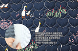 Goose Duck Flower Patterned Heart Quilted Cotton Fabric made in Korea by the Half Yard 18" x 59" or 45 x 150cm