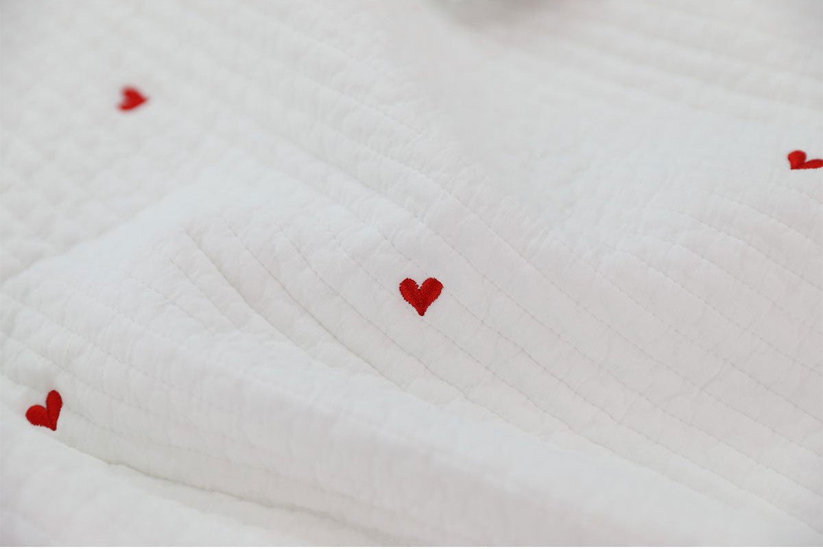 Heart Embroidery Patterned Double Side 60s Cotton 12mm Straight-Line Quilted Fabric printed in Korea 18" x 53" by the Half Yard