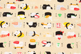 Osushi Neko Sushi Cat Pattern Dobby Fabric Japanese Fabric by the Half Yard