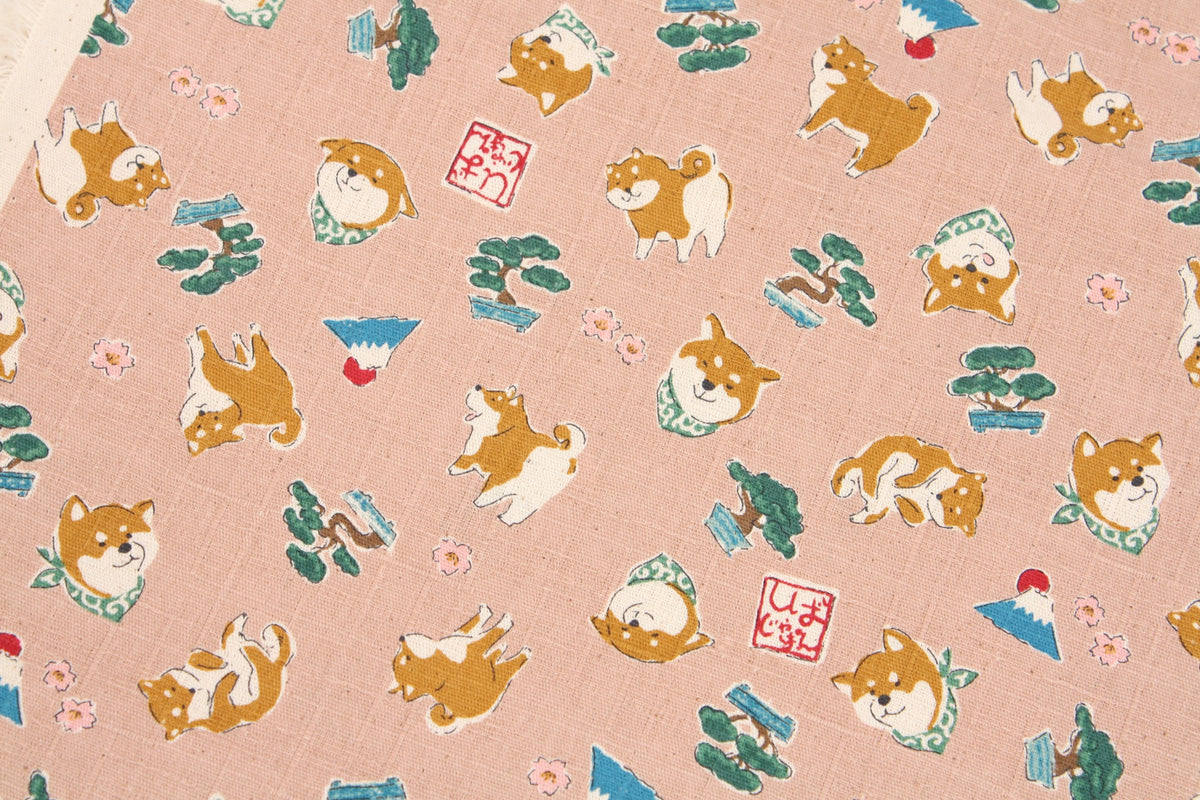 Kawaii Shiba Dog Shibainu Pattern Dobby Fabric Japanese Fabric by the Half Yard