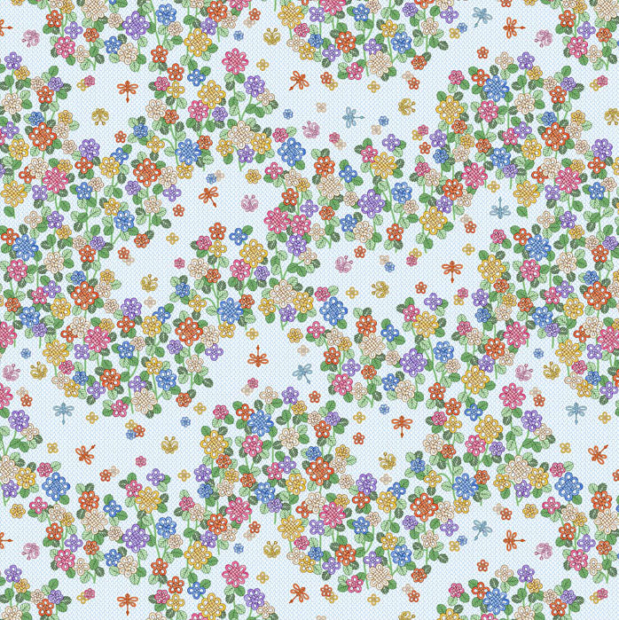 Korean Traditional Style Knot Flower Garden Skyblue Patterned Cotton Fabric made in Korea by the Half Yard