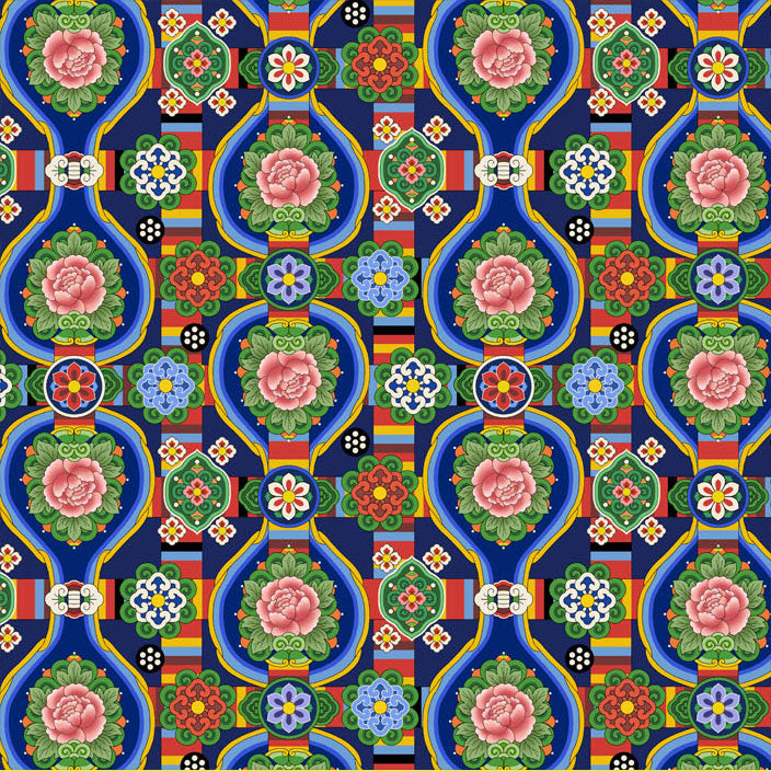 韓国の伝統的な六角形の螺鈿ジャガエ柄の綿生地（半ヤード単位）