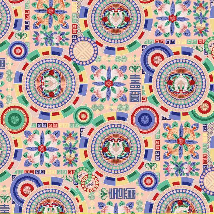 Korean Traditional Phoenix Royal Cloth Patterned Cotton Fabric made in Korea by the Half Yard