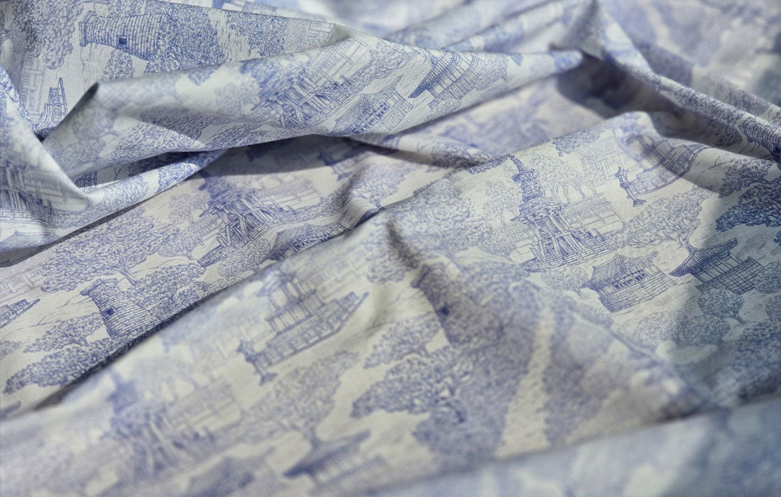 Korean Traditional Toile de Jouy Style Gyeongju City Patterned Cotton Fabric made in Korea by the Half Yard