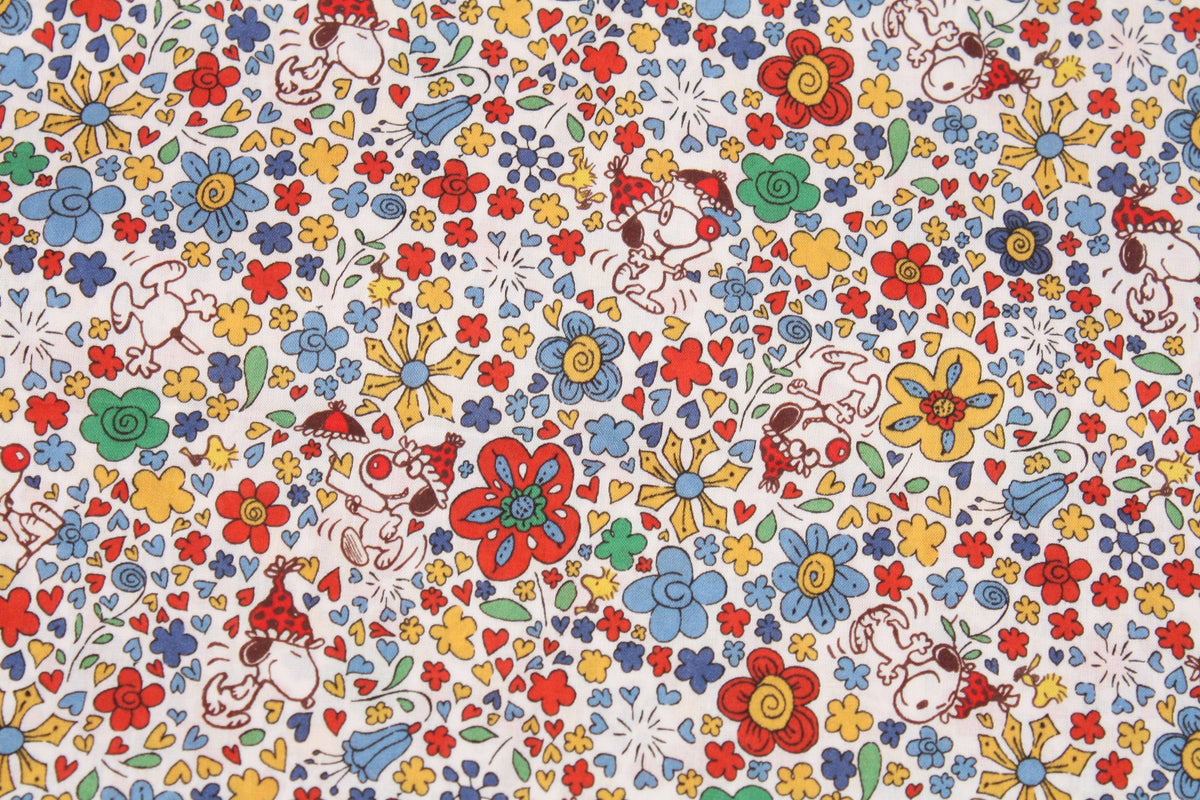 Liberty Tana Lawn Snoopy Peanuts Floral Delight Fabric printed in Japan FQ 45cm by 53cm or 18" by 21"