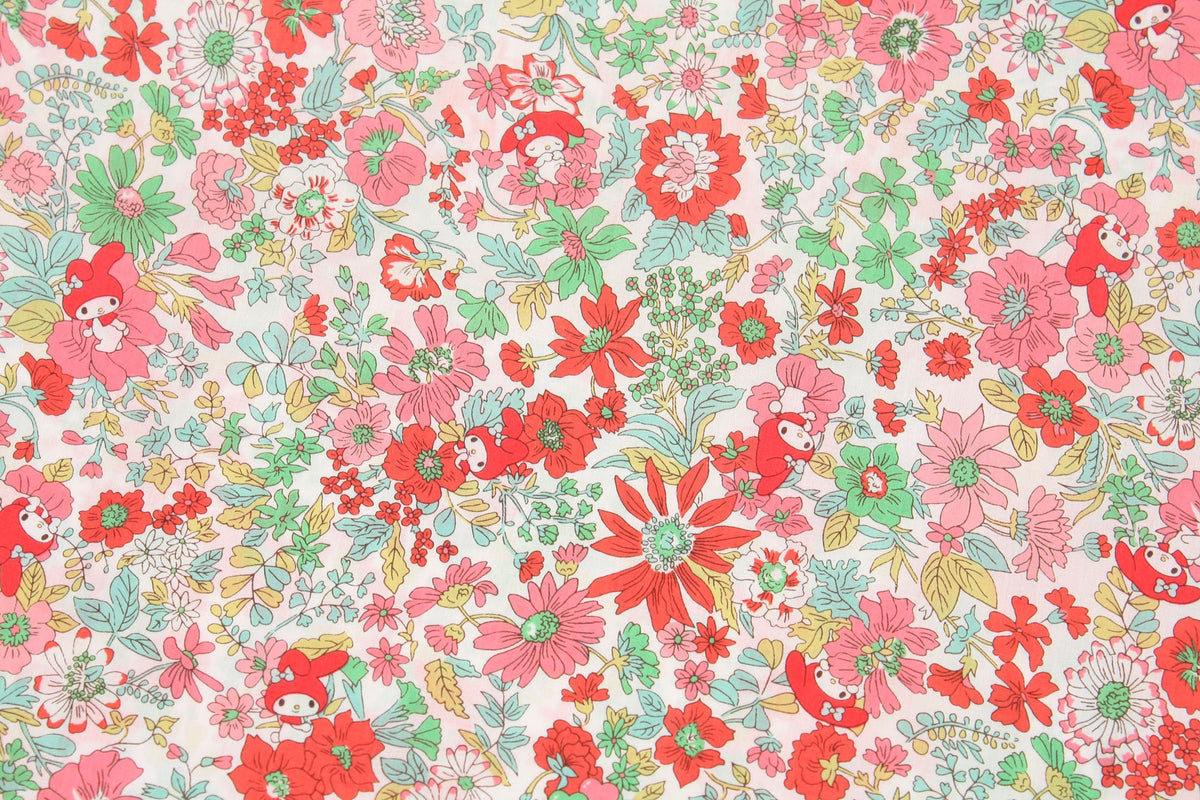 Liberty Tana Lawn 三麗鷗 Hello Kitty 花朵布料日本印花 FQ 45 公分 x 53 公分或 18 英寸 x 21 英寸