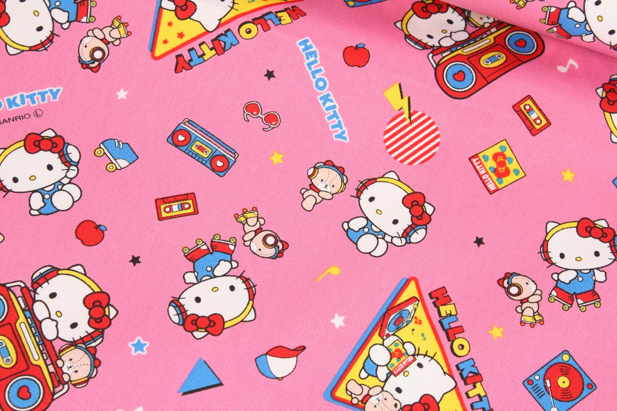 Sanrio Hello Kitty Music Retro Player Oxford Licensed Fabric printed in Japan by the Half Yard