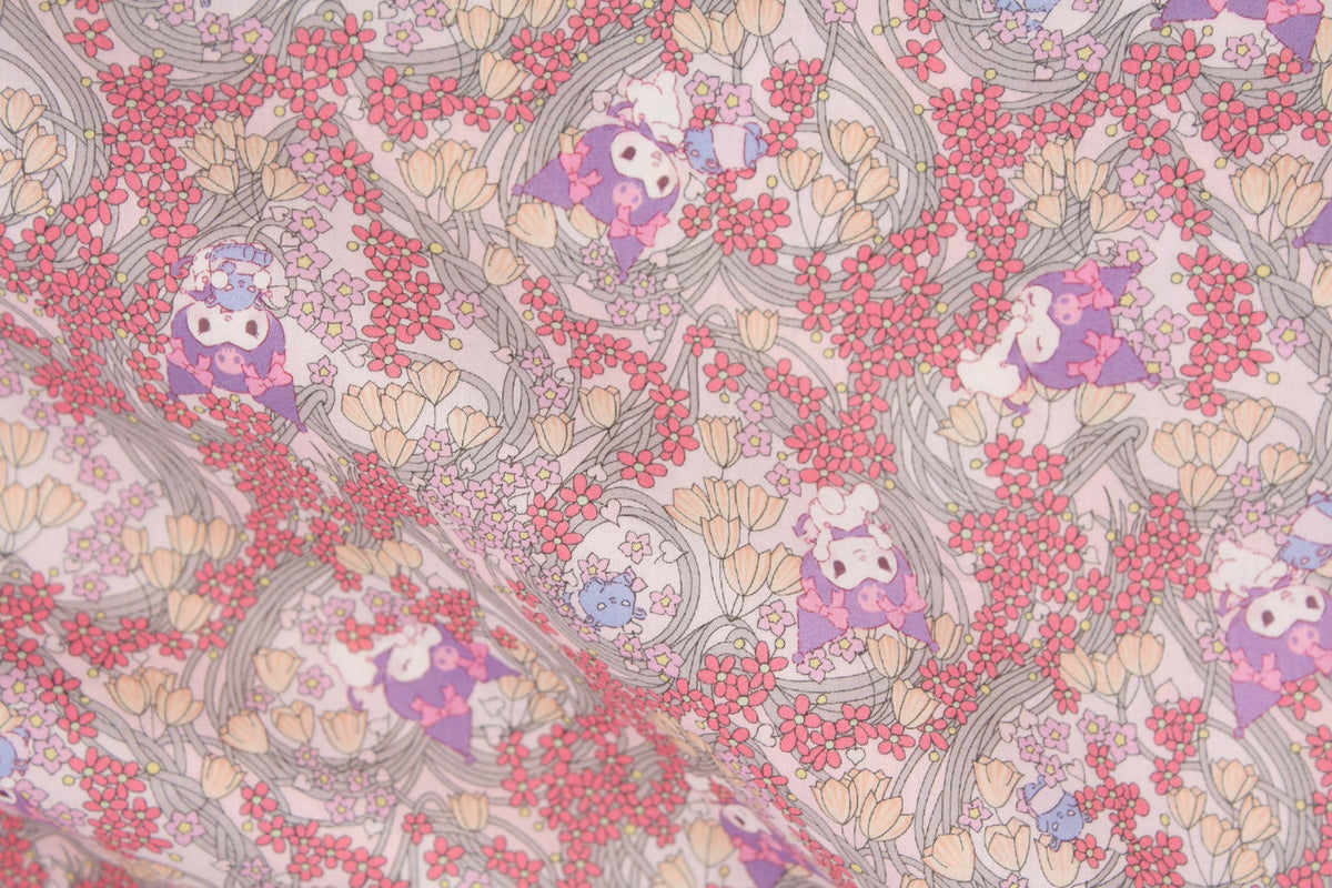 Liberty Tana Lawn Sanrio Kuromi Hearts Fabric printed in Japan FQ 45cm by 53cm or 18" by 21"