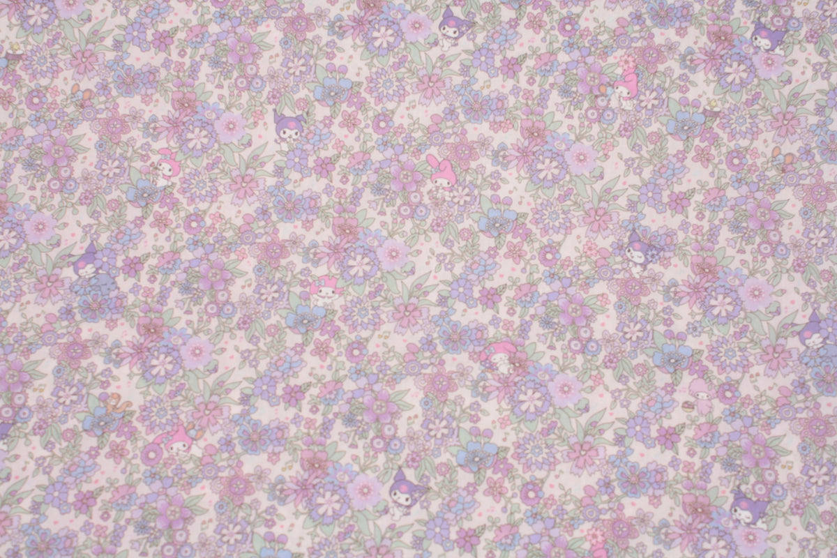 リバティ タナ ローン サンリオ ハローキティ フラワー ファブリック 日本製 FQ 45cm x 53cm または 18" x 21"