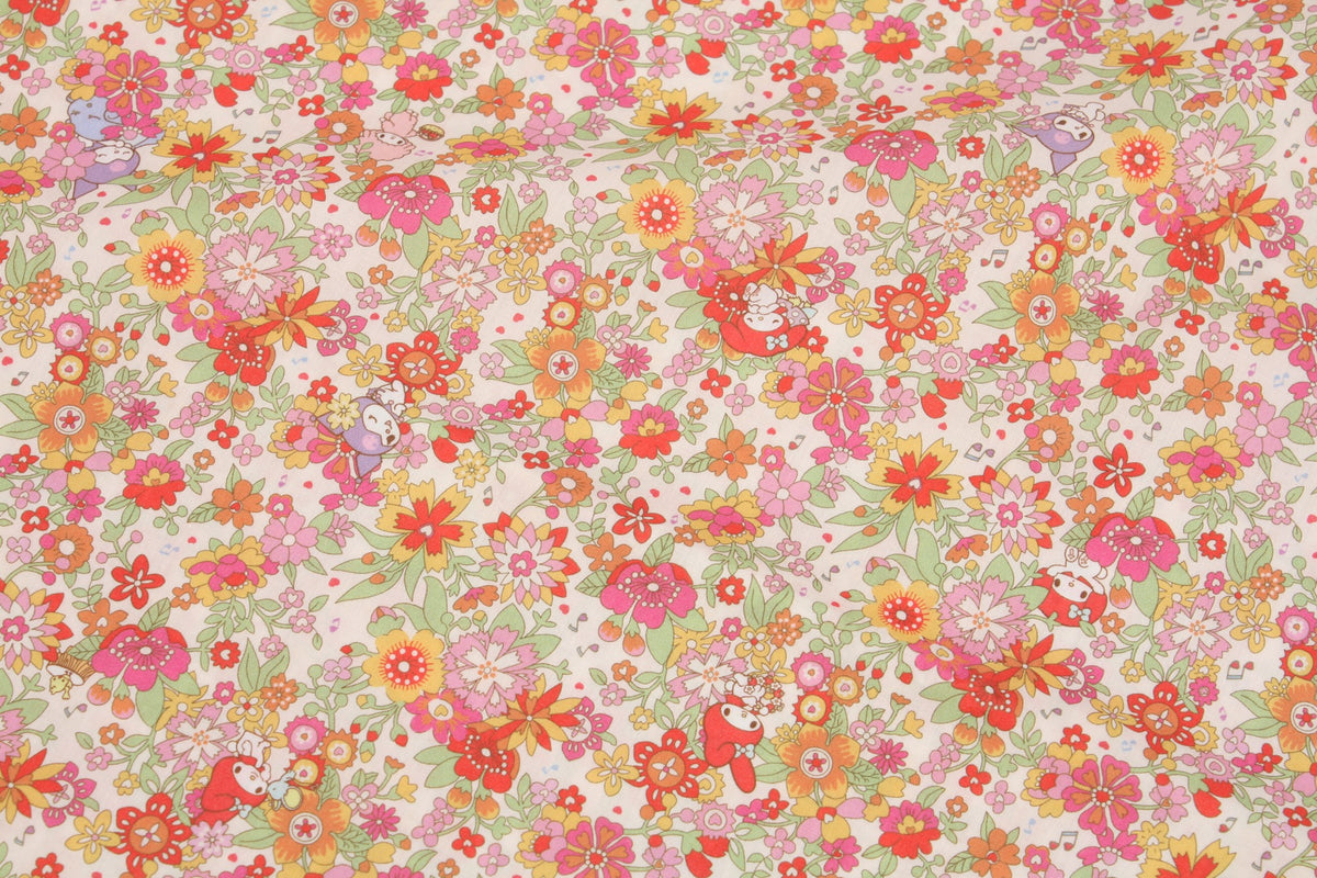 Liberty Tana Lawn 三麗鷗 Hello Kitty 花朵布料日本印花 FQ 45 公分 x 53 公分或 18 英寸 x 21 英寸
