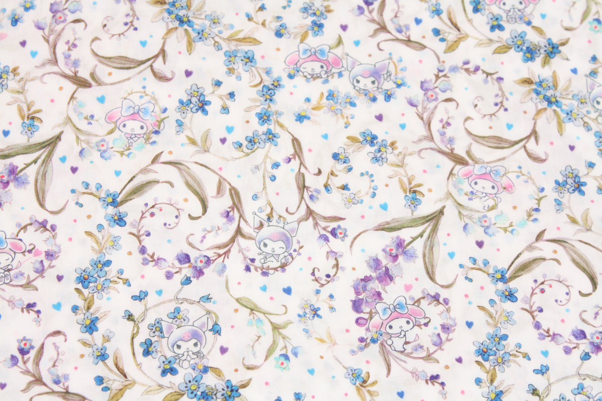 Liberty Tana Lawn Sanrio My Melody Kuromi Bell Flower Romance Fabric printed in Japan FQ 45cm by 53cm or 18" by 21" (Copy)
