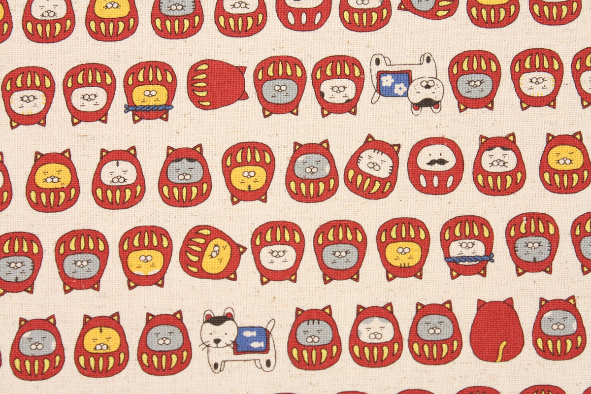 Kobayashi Cat Daruma Patterned Japanese Fabric by the Half Yard