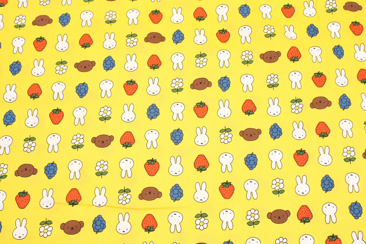 Miffy Fruits Flower Yellow Licensed Fabric printed in Japan by the Half Yard