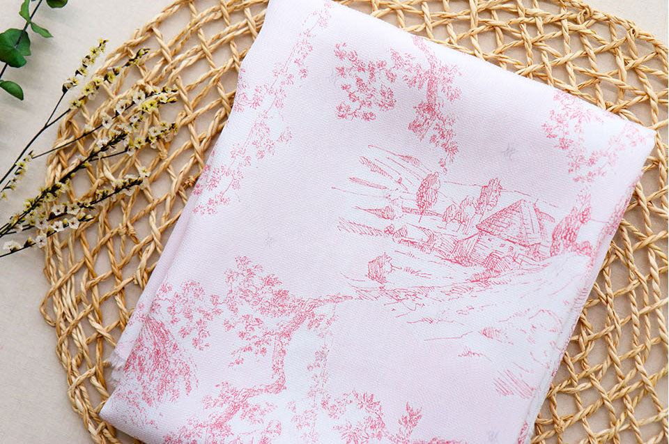 Toile de Jouy Vineyard Viscose Rayon Fabric printed in Korea 36" x 62" 90cm x 160cm by the Yard