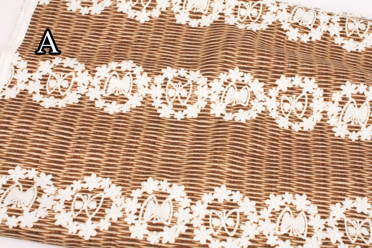 Lace & Basket Flower Circlet on Rattan Pattern Oxford Fabric Japanese Fabric by the Half Yard