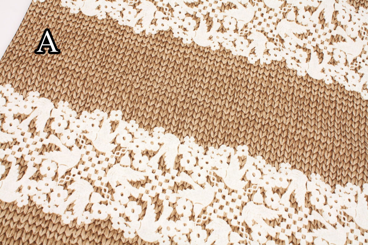 Lace & Basket Scandinavian Bird Flower on Rattan Pattern Oxford Fabric Japanese Fabric by the Half Yard