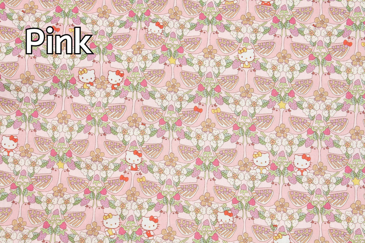 Liberty Tana Lawn Sanrio Hello Kitty Strawberry Day Fabric printed in Japan FQ 45cm by 53cm or 18" by 21"