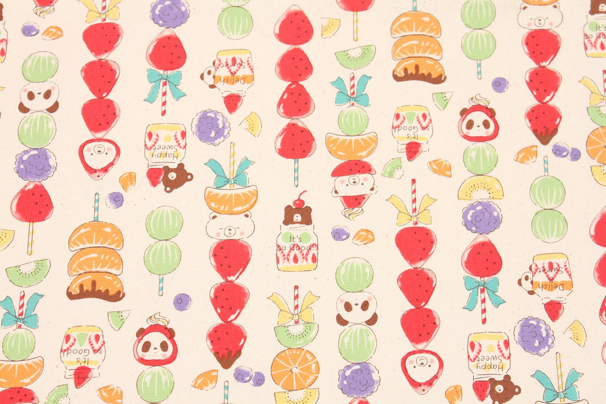 Sweet Animal & Tanghulu Pattern Oxford Fabric Japanese Fabric by the Half Yard
