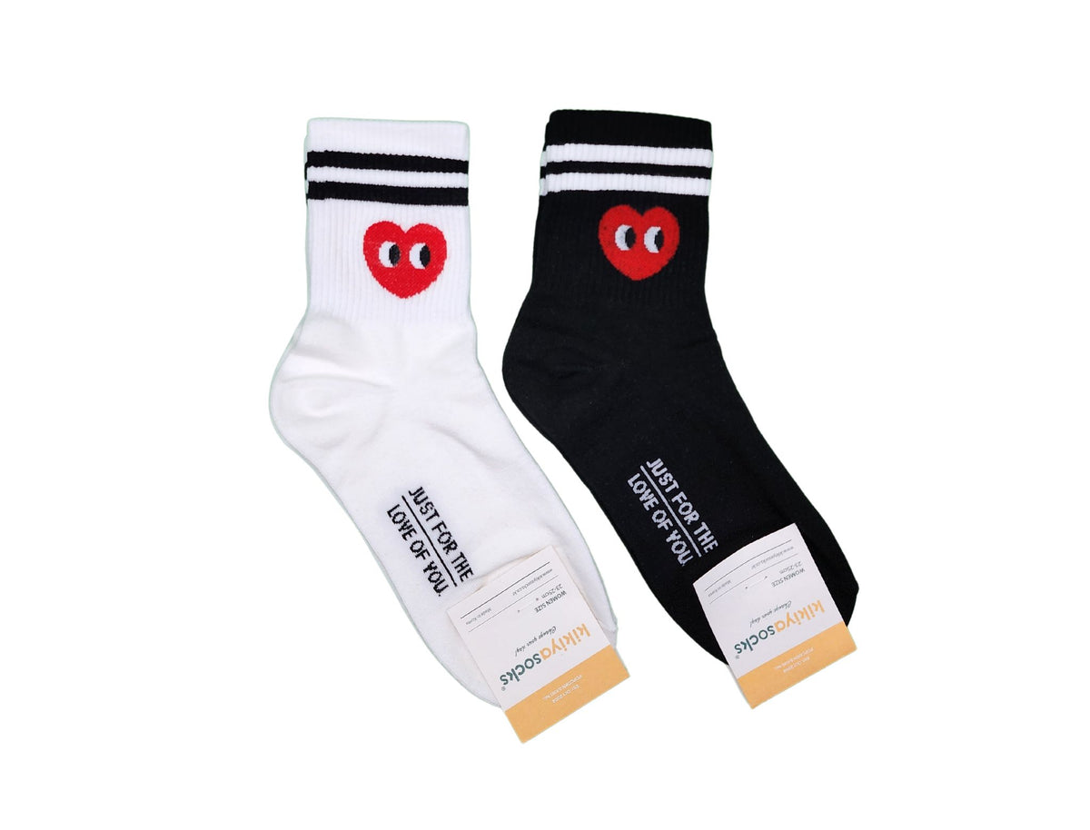 2 Pairs of Heart Patterned Socks Half-Crew Socks Women's Sock