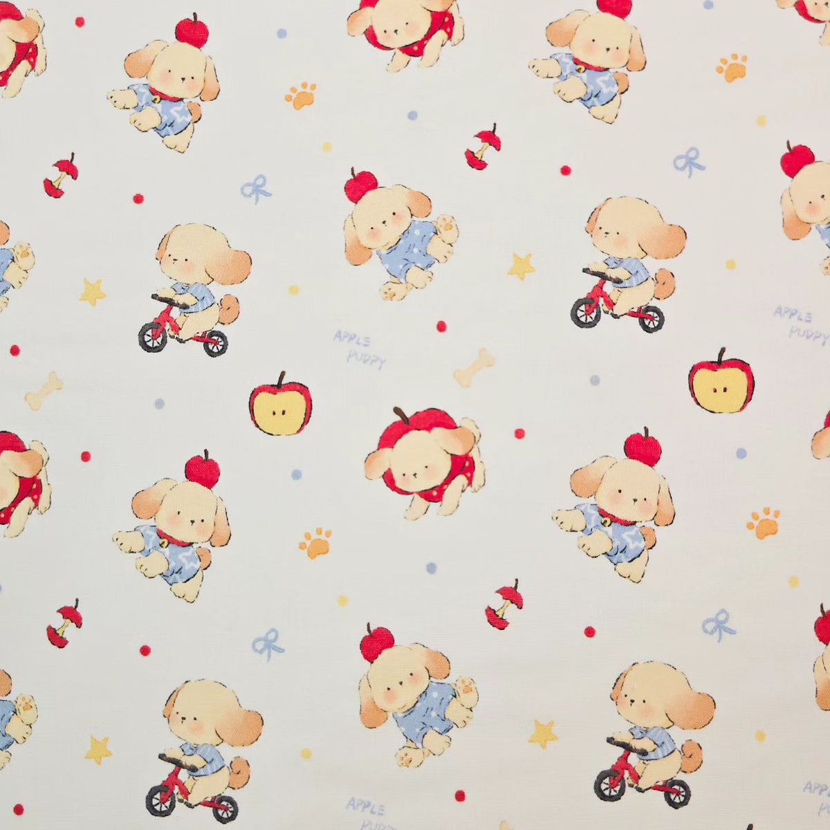 Apple Puppy Cute Dog Patterned 40s Fabric made in Korea by the Yard 36" x 58" or 90 x 145cm