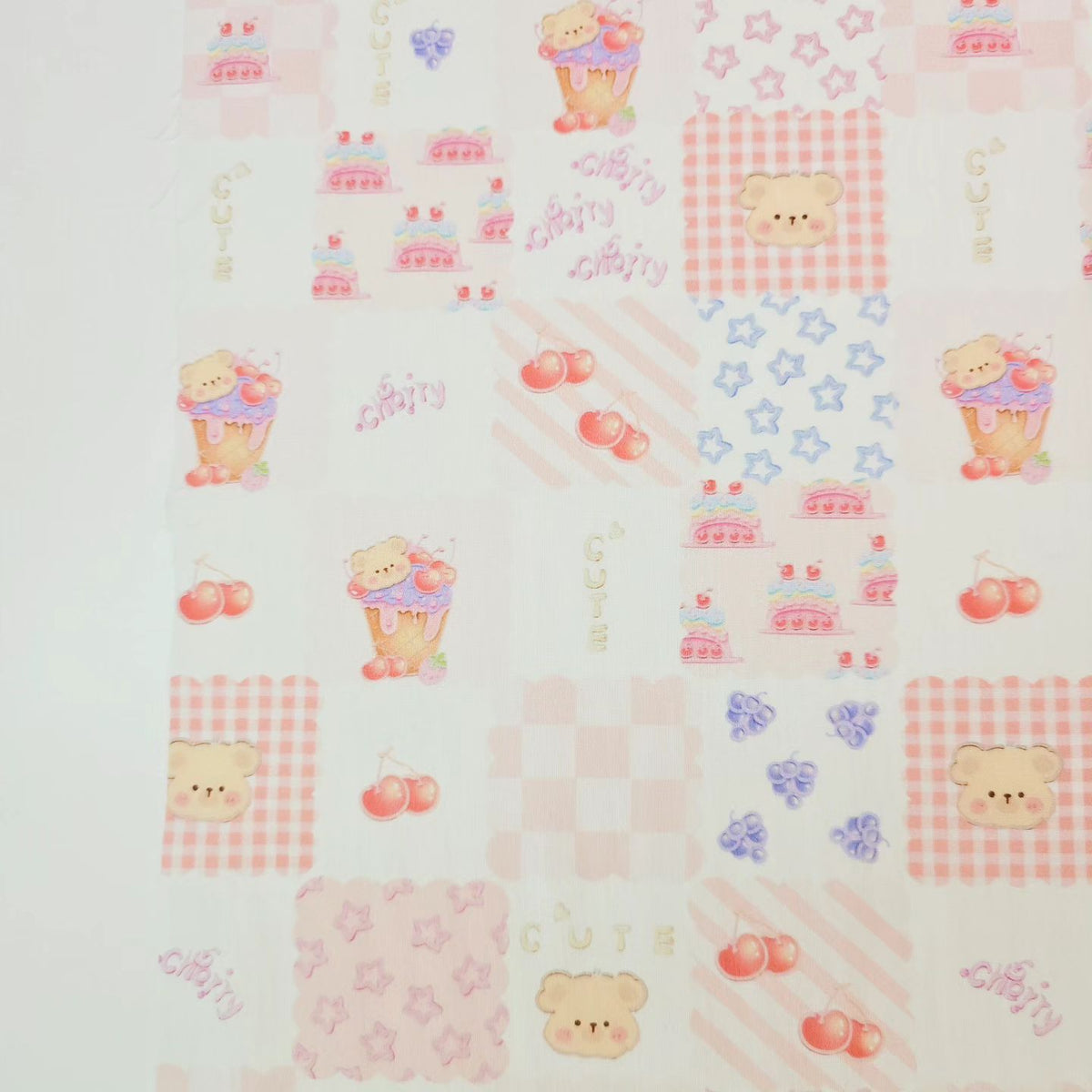 Cupcake Teddy Bear Tile Patterned 40s Fabric made in Korea by the Yard 36" x 58" or 90 x 145cm