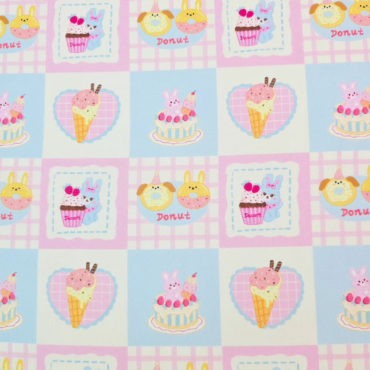 Icecream Rabbit Tile Patterned 40s Fabric made in Korea by the Yard 36" x 58" or 90 x 145cm