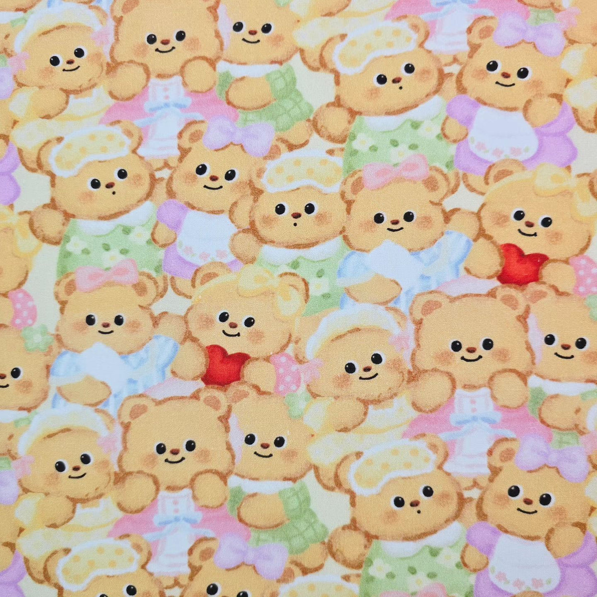 Pajama Teddy Bear Patterned 40s Fabric made in Korea by the Yard 36" x 58" or 90 x 145cm