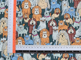 Cute Dog Puppy Friends Patterned 40s Fabric made in Korea by the Yard 36" x 58" or 90 x 145cm