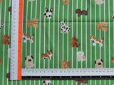 Green Stripe Dog Puppy Friends Patterned 40s Fabric made in Korea by the Yard 36" x 58" or 90 x 145cm