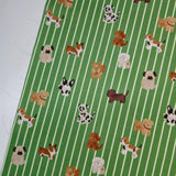 Green Stripe Dog Puppy Friends Patterned 40s Fabric made in Korea by the Yard 36" x 58" or 90 x 145cm