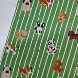 Green Stripe Dog Puppy Friends Patterned 40s Fabric made in Korea by the Yard 36" x 58" or 90 x 145cm