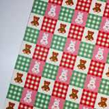 Lovely Teddy & Bunny Doll Green Red Check Patterned 40s Fabric made in Korea by the Yard 36" x 58" or 90 x 145cm