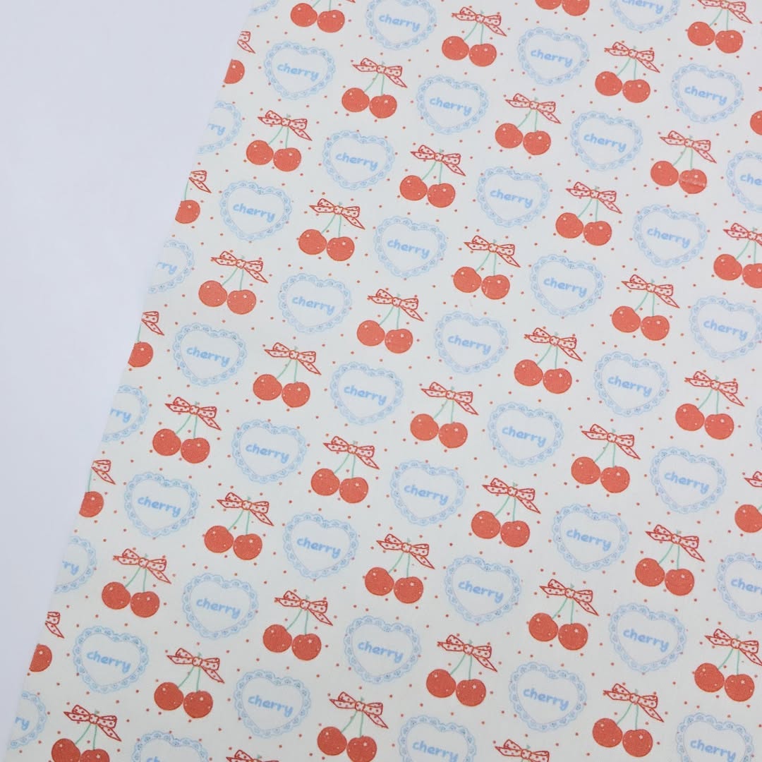 Cherry & Ribbon Patchwork 30s Cotton Fabric printed in Korea 36" x 57" 90cm x 145cm by the Yard