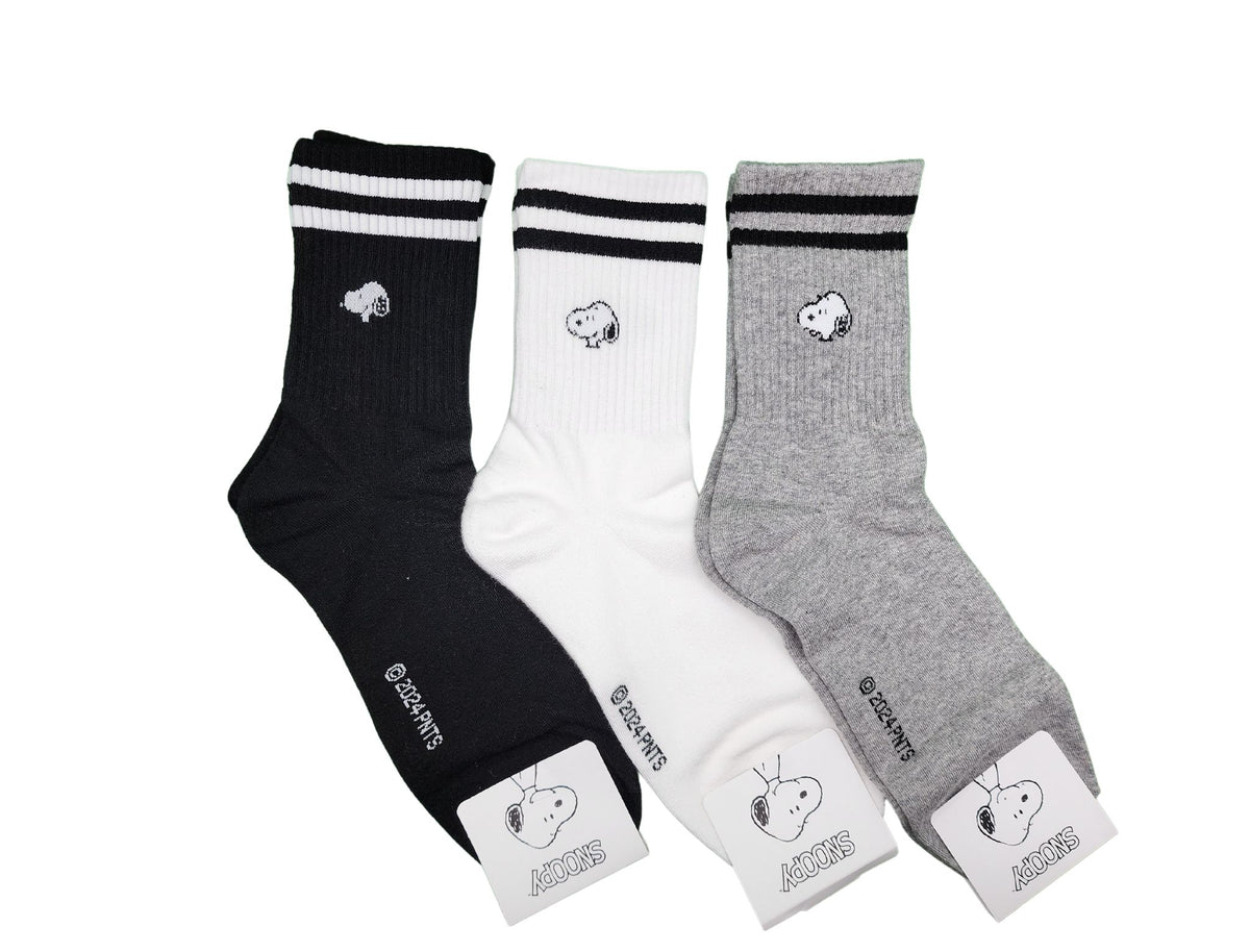 3 Pairs of Snoopy Stripe Ribbed Socks Half-Crew Socks Men's Sock