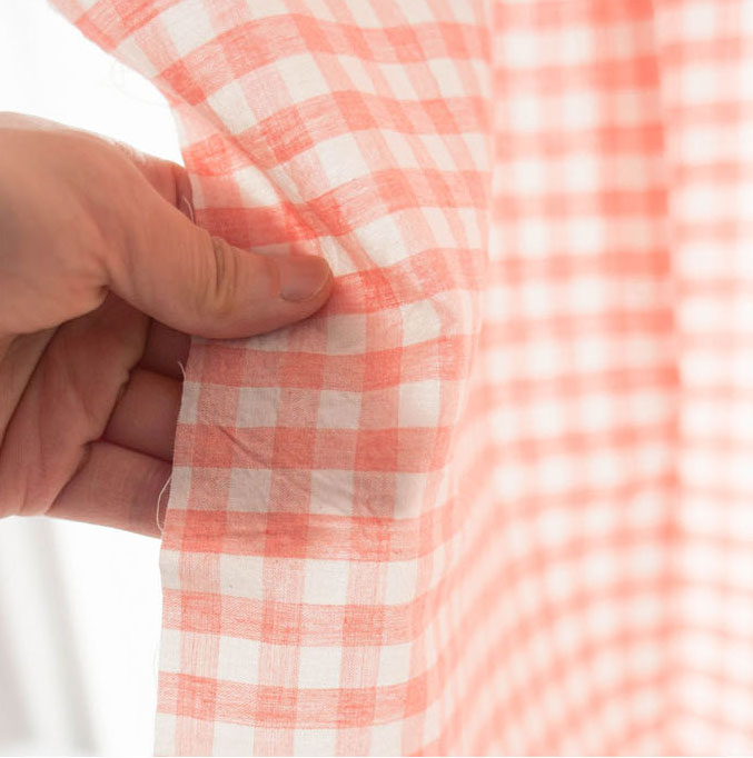 Check Patterned Gingham Stripe Solid Peach Pink Biowash Fabric printed in Korea 36" x 62" 90cm x 160cm by the Yard