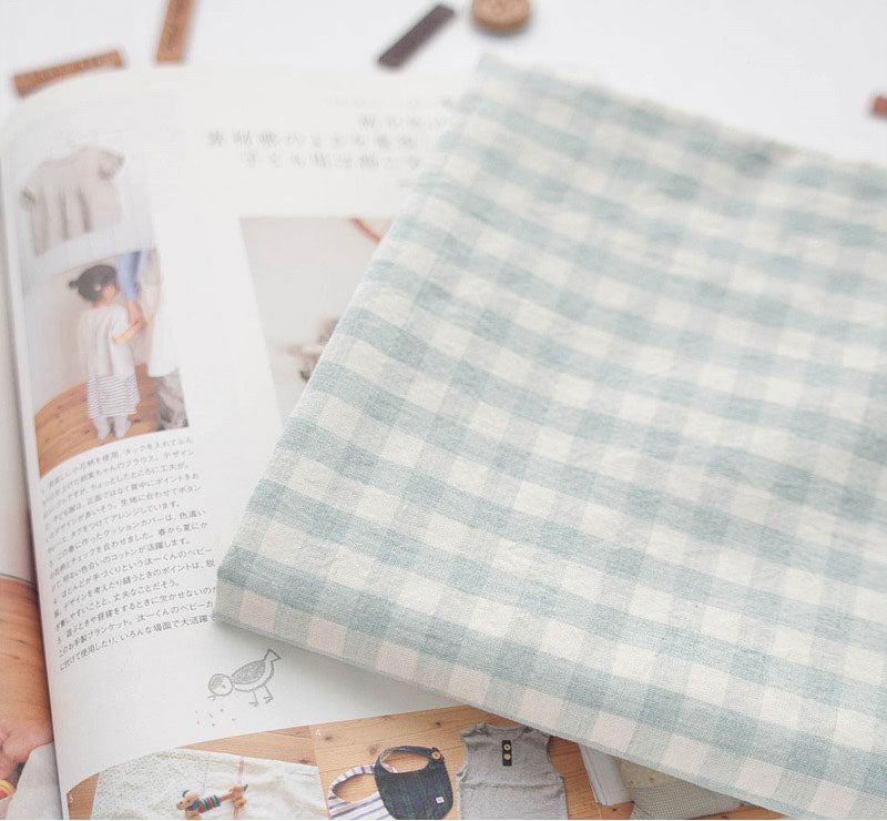 Check Patterned Gingham Stripe Solid Mint Biowash Fabric printed in Korea 36" x 62" 90cm x 160cm by the Yard