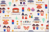 Korean Fabric that Korean Traditional House, Costume, Shoes, China, Lettering and Fan are printed in made in Korea by the Half Yard