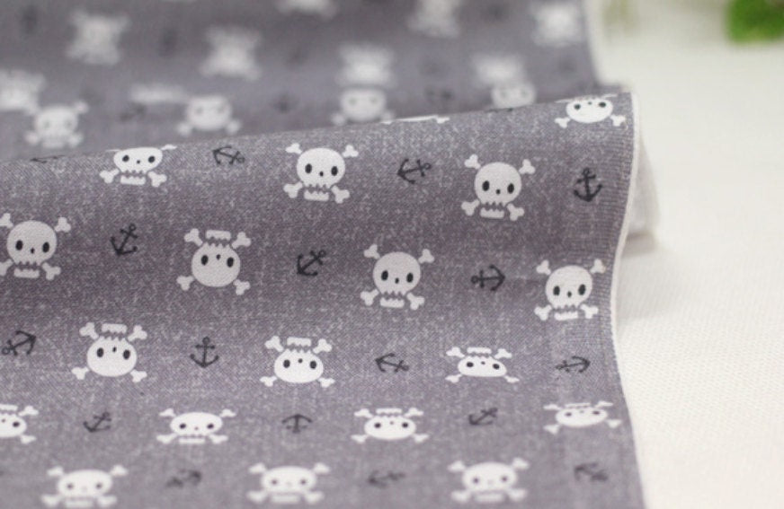 Kawaii Skull printed Fabric made in Korea by the Half Yard