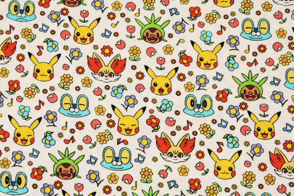 ポケットモンスター、ポケモン、ピカチュウのキャラクターのライセンス生地（韓国製、半ヤード単位）
