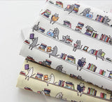 Library Cat Patterned Fabric made in Korea by the Half Yard Digital Textile Printing