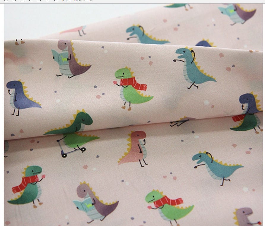 Kawaii Dinosaur Patterned Fabric made in Korea by the Half Yard