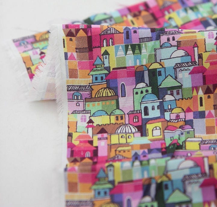 Colorful Village Patterned Fabric, Cute, Kids, Sewing, Quilt made in Korea by Half Yard