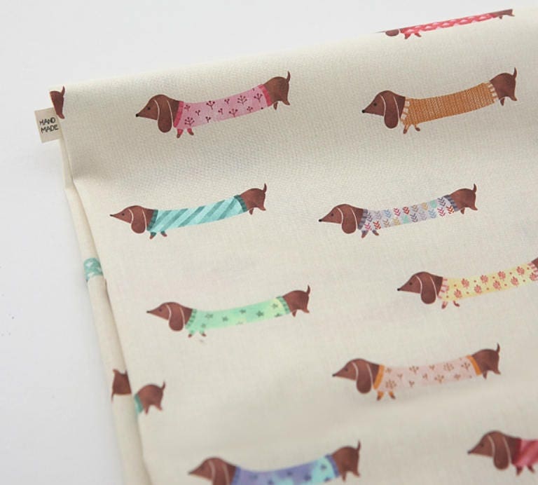 Dog, Puppy, Dachshund Patterned Fabric made in Korea by Half Yard Digital Textile Printing