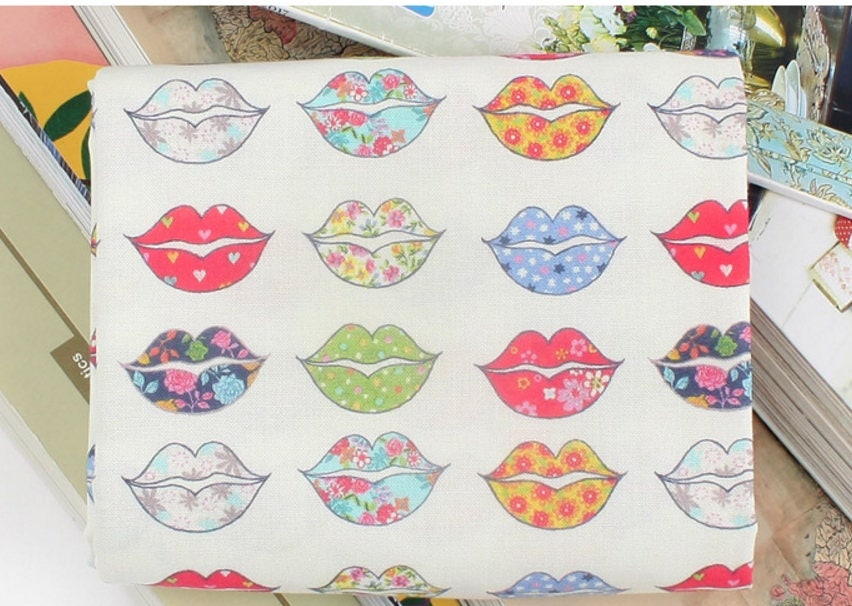 Lips Kisses Kissing Kiss Me Patterned Fabric made in Korea by the Half Yard