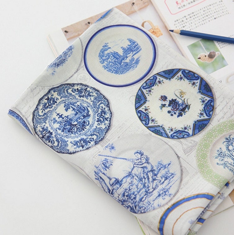 Vintage Dishes Patterned Fabric made in Korea by the Half Yard